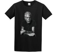 Men's Fashion T Shirts Anthony Bourdain 2019 Reservations Rip Button Closure Black Manches Courtes(Medium)