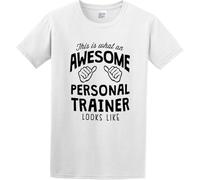 Men's Fashion T Shirts Awesome Personal Trainer Looks Like Button Closure White Manches Courtes(X-Large)