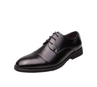 Mens Fashionable Leather Oxford Shoes Lace Up Pointed Toe Non Slip Dress Shoes Casual Office Work Daily Wear Comfortable Footwear(Black,45.5 EU)