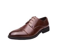Mens Fashionable Leather Oxford Shoes Lace Up Pointed Toe Non Slip Dress Shoes Casual Office Work Daily Wear Comfortable Footwear(Brown,38 EU)