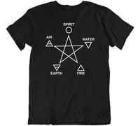 Men's Fire Water Earth Air Spirit Symbols Tee Pagan Pentagram Vector New T-Shirts Black XL