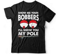 Men's Fishing T-Shirt Funny Fishing Shirt Show Me Your Bobbers Humor Fishing Tee Black Manches Courtes(XX-Large)