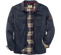 Mens Flannel Lined Waxed Cotton Shirt Jacket, Navy, Large