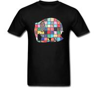 Men's Funny Tops Shirt 100% Cotton T-Shirt Casual Colored Club Elmer Elephant Patchwork Image Tops T Shirt Black 3XL