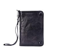 Men's Genuine Leather Bifold Wallet - Large Capacity Card Holder with Zipper Pocket, Black With Wrink Pat, Taglia Unica