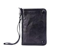 Men's Genuine Leather Bifold Wallet - Large Capacity Card Holder with Zipper Pocket, Brown with Flat Pat, Taglia Unica