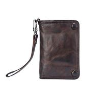 Men's Genuine Leather Bifold Wallet - Large Capacity Card Holder with Zipper Pocket, Coffee Wrink Pat, Taglia Unica