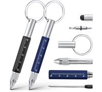 Men's Gift, 6 In 1 Multifunction Pen, 2pcs Multifunctional Ballpoint Pen With Round Buckle, Useful Gadgets Gifts For Men/Women, Funny Christmas Gift (Black+Blue)