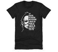 Mens Halloween T Shirt Social Distancing Funny Horror Movie Inspired Tee for Him Black Manches Courtes(Small)