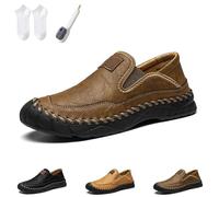 Men's Handmade Leather Orthopedic Outdoor Loafers, Casual Slip on Business Moccasins, Comfy Travel Shoes (Brown,39)