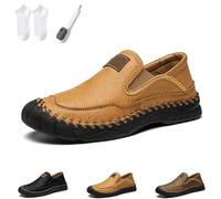 Men's Handmade Leather Orthopedic Outdoor Loafers, Casual Slip on Business Moccasins, Comfy Travel Shoes (Yellow,46)