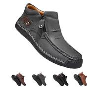 Men's Handmade Premium Leather Slip-On Driving Boots, The First Young Shoes Men Side Zipper Wide Toe, Arch Support & Non-Slip Sole (Gray,40)