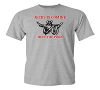 Men's Hide The Porn Jesus is Coming DT Adult Tee T-Shirts Grey M