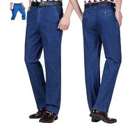 Men's High Waist Straight Fit Stretch Jeans, Classic Casual Business Stretch Blue Jeans Denim Pants for Men (Medium Blue,32W)