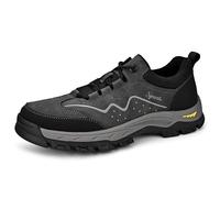 Men's Hiking Shoes Durable Leather Breathable Mesh Non-Slip Rubber Sole for Outdoor Sports(Black,44 EU)