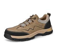 Men's Hiking Shoes Durable Leather Breathable Mesh Non-Slip Rubber Sole for Outdoor Sports(Brown,42 EU)