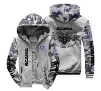 Men's Hoodie Scania Printed 3D Pattern Thickened Hooded Sweatshirt Warm Casual Outdoor Jacket Full Zip Side Pockets-H||3XL