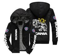 Men's Hoodie Scania Printed 3D Pattern Thickened Hooded Sweatshirt Warm Casual Outdoor Jacket Full Zip Side Pockets-A||M