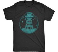 Men's I Am Outta Here Tshirt Funny Alien Abduction Spaceship Graphic Novelty Tee T Shirt Balck Black M