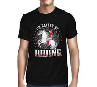 Mens I'd Rather Be Riding Horse Cotton T-Shirt Top Black Manches Courtes(Large)