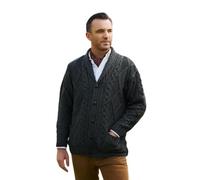 Men's Irish Aran Cable Knitted Button Cardigan Charcoal