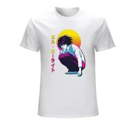 Men's Japan Anime Vaporwave Death Note Shirt Soft Cotton L Lawliet Tees Crew Neck Short Sleeve Printed Mystery Manga Clothing T-Shirts White XL