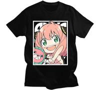 Men's Japanese Anime Spy X Family Anya Forger Graphics Print Oversized Casual Harajuku Streetwear Cotton Tees Black T-Shirts Black XL