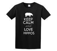 Men's Keep Calm and Love Hippos Animals Novelty Statement T-Shirts Black XL