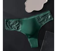 Men's Lace G-String Thong Ice Silk 3D Pouch S-XL(Dark Green S)
