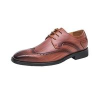 Mens Lace Up Oxford Dress Shoes Pointed Toe Leather Slip Resistant Rubber Sole Casual Tuxedo Footwear(Brown,41 EU)