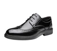 Mens Leather Oxfords Lace Up Platform Shoes Breathable Formal Dress Shoes Classic Business Shoes for Office Work Wedding Daily Wear Comfortable All-Day Footwear(Black,41 EU)