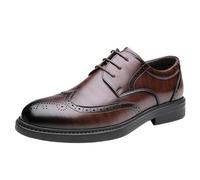 Mens Leather Oxfords Lace Up Platform Shoes Breathable Formal Dress Shoes Classic Business Shoes for Office Work Wedding Daily Wear Comfortable All-Day Footwear(Brown,42 EU)