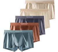 Men's Light Luxury Satin Ice Silk Fashion Breathable Boxer Briefs, Silky Sexy Chafing Mens Sleep Underwear (5PCS,L)