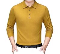 Men's Lightweight Casual Lapel Shirt Breathable Long Sleeve Solid Color Polo for Work(Yellow,3XL)