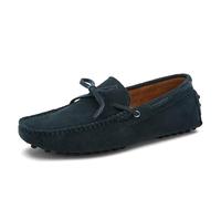 Mens Loafers Shoe Square Toe Nubuck Leather Moccasins Driving Loafers Flat Heel Flexible Anti-Slip Classic Slip-on(Vert,39 EU)