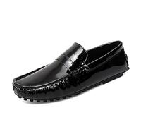 Men's Loafers Shoes Round Toe Leather Driving Penny Loafers Slip Resistant Flexible Anti-Slip Fashion Walking Slip-on(Noir,38 EU)