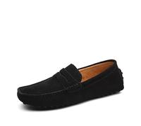 Men's Loafers Shoes Square Toe Nubuck Leather Penny Driving Shoes Resistant Comfortable Lightweight Outdoor Slip on(Noir,46.5 EU)