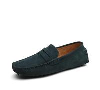 Men's Loafers Shoes Square Toe Nubuck Leather Penny Driving Shoes Resistant Comfortable Lightweight Outdoor Slip on(Vert foncé,46.5 EU)