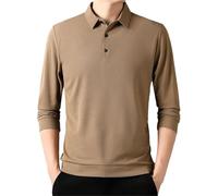 Men's Long Sleeve Polo Shirts All-Match Breathable Casual Solid Color Top for Work(Brown Gray,XXL)