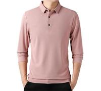 Men's Long Sleeve Polo Shirts All-Match Breathable Casual Solid Color Top for Work(Pnnrk,XXL)