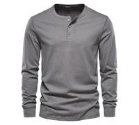 Mens Long Sleeve Shirt Henley Three Button Casual Pullover Everyday Top (Dark Gray,TTG)