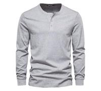 Mens Long Sleeve Shirt Henley Three Button Casual Pullover Everyday Top (Gray,4TG)