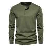 Mens Long Sleeve Shirt Henley Three Button Casual Pullover Everyday Top (Green,M)