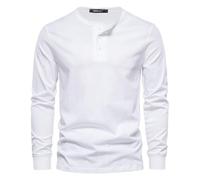 Mens Long Sleeve Shirt Henley Three Button Casual Pullover Everyday Top (White,TTG)