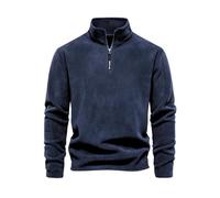 Mens Long Sleeve Stand Collar Sweatshirt Quarter Zip Fleece Pullover (Navy,M)