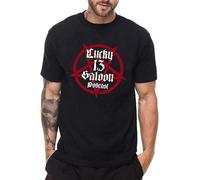 Mens Lucky 13 Saloon Tee Shirt Cafe Racer Motorcycle Motorbike Rider T Shirts Fashion Graphic Sleeves Tops Clothing Black Manches Courtes(Large)