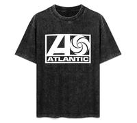 Men's Man Male Washed Vintage T Shirt Atlantic Records Unisex Antique Wash T-Shirts Black S