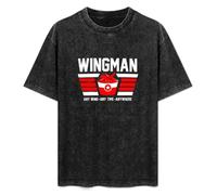 Men's Man Male Washed Vintage T Shirt Wingman Buffalo Chicken Wing Lover Patchwork Letter Unisex Antique Wash T-Shirts Black 3XL