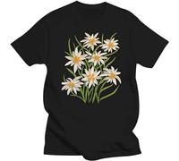 Men's Mens Clothing Beautiful Edelweiss Flowers Print Cute Flower Design Simple Casual Tops Elegant Woma Black T-Shirts Black XL