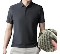 Men's Mesh T-Shirt,Wrinkle-Free Textured Slim Fit Polo Shirt,Mesh V-Neck Short Sleeve Polo Shirt,Ice Silk Breathable Polo Shirt (FR/ES, Alpha/Lettres, TG, Taille Normale, Taille Normale, Gray)